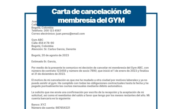 Carta de cancelación de membresía del GYM