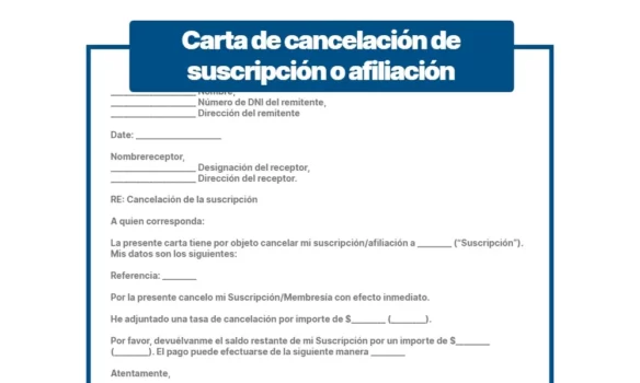 Carta de cancelación de suscripción o afiliación