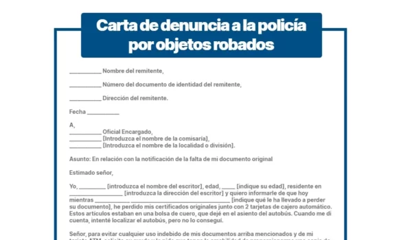 Carta de denuncia a la policía por objetos robados