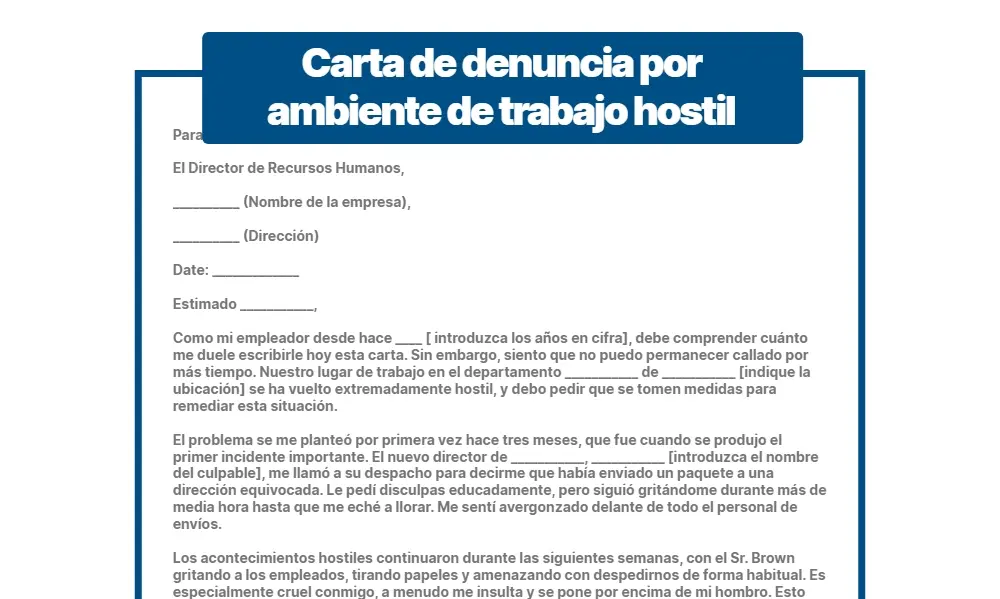Carta de denuncia por ambiente de trabajo hostil