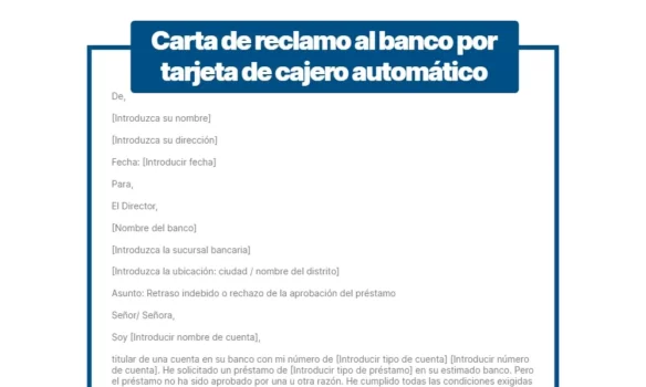Carta de reclamación al banco por no funcionar la tarjeta de cajero automático