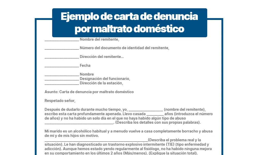 Ejemplo de carta de denuncia por maltrato doméstico