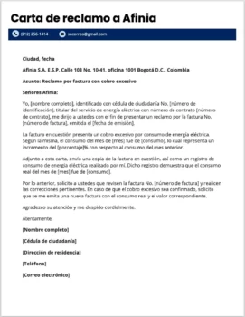 Carta de reclamo a Afinia