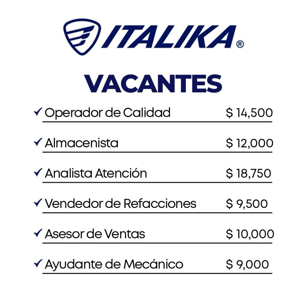 📢 ¡Nuevas Vacantes Disponibles en Italika! 🚀 📢 ¡Nuevas Vacantes Disponibles en Italika! 🚀