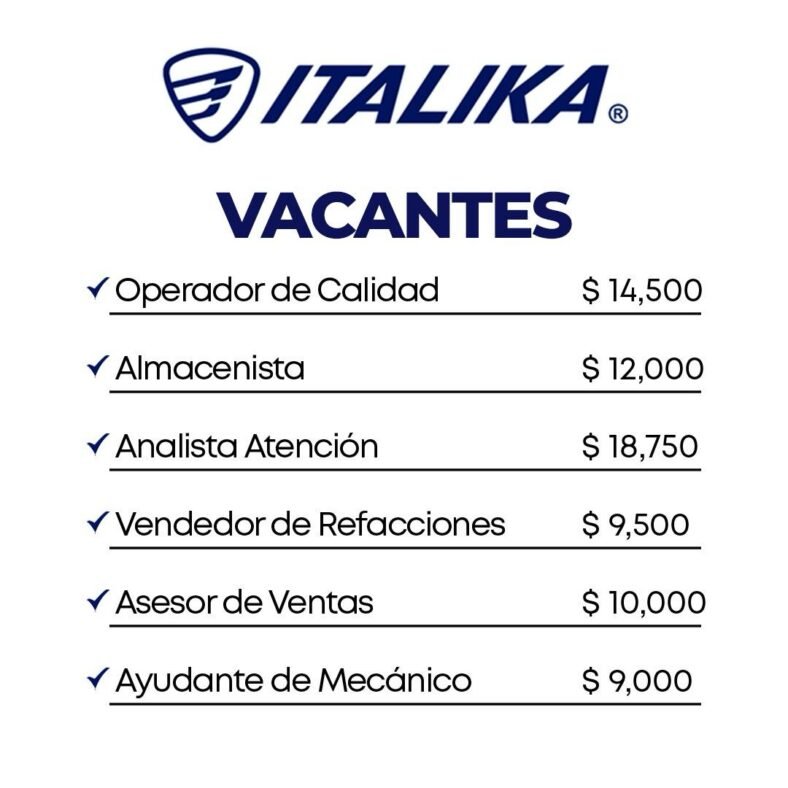 📢 ¡Nuevas Vacantes Disponibles en Italika! 🚀 📢 ¡Nuevas Vacantes Disponibles en Italika! 🚀